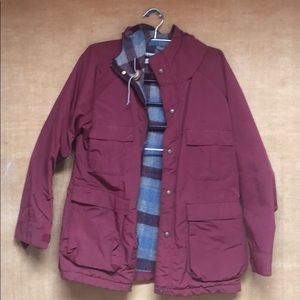 LL Bean Red Winter Coat/Plaid Interior